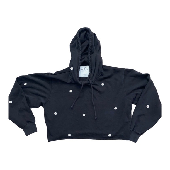 HOLLISTER Daisy Cropped Pullover Hoodie Sweatshirt in Dark Gray/Black Size S - Picture 4 of 8
